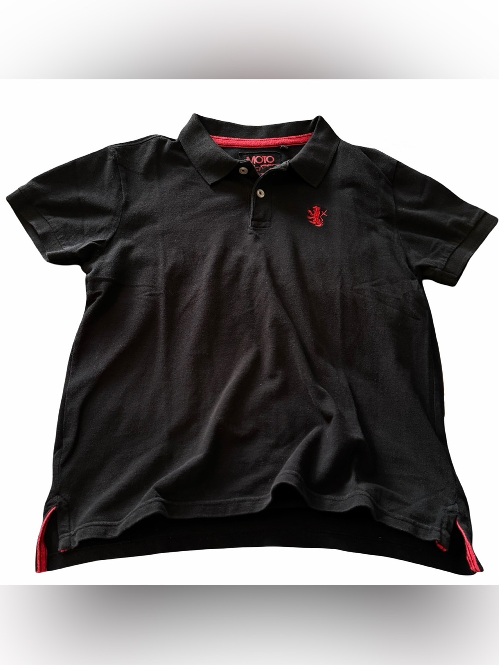 Moto Black Cotton Polo Shirt Red Embroidered Logo Size S